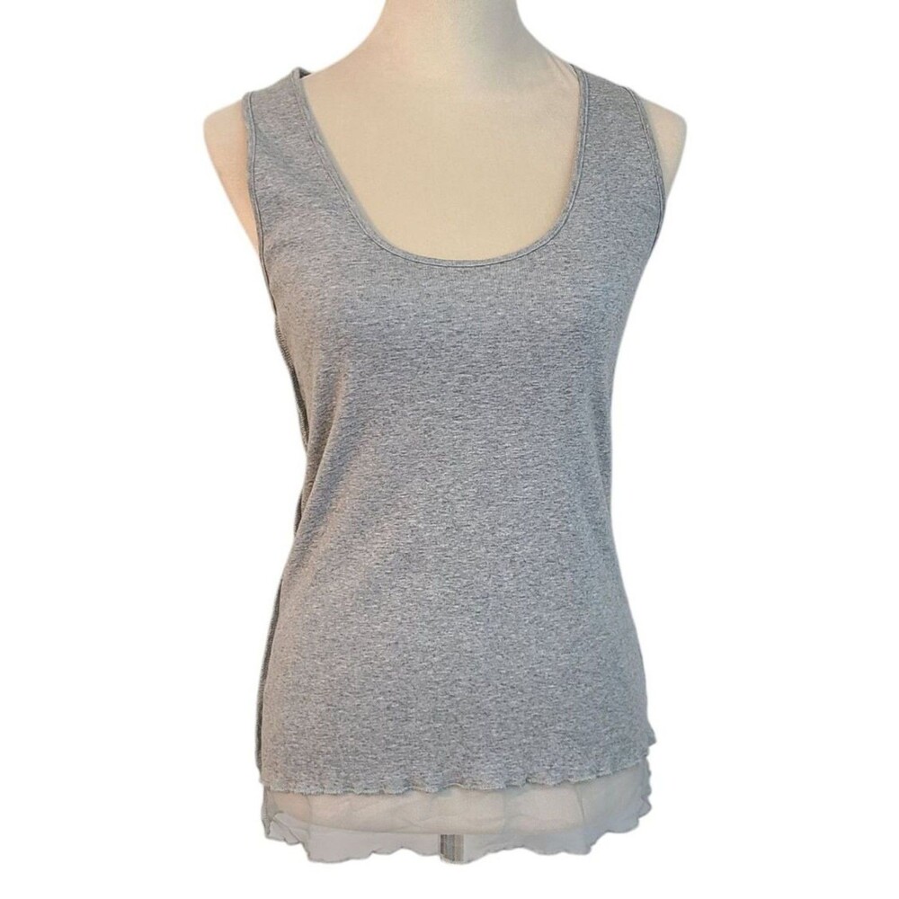 Alice + Olivia Gray Pima Cotton Tulle Hem Tank Top Mesh Layered Ballerinacore